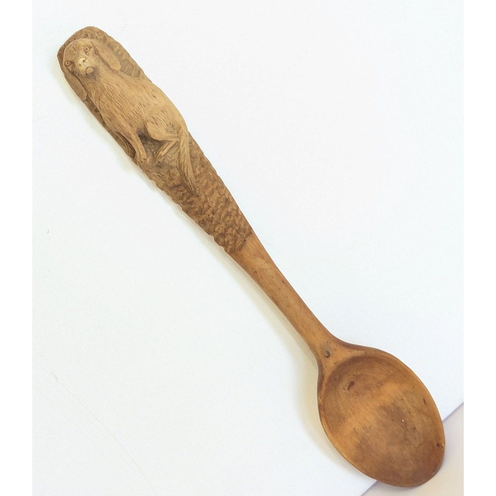 Vtg Carved Wood Spoon Hunting Dog Spaniel Folk Art Lodge Cabin Rustic Decor - Picture 3 of 16